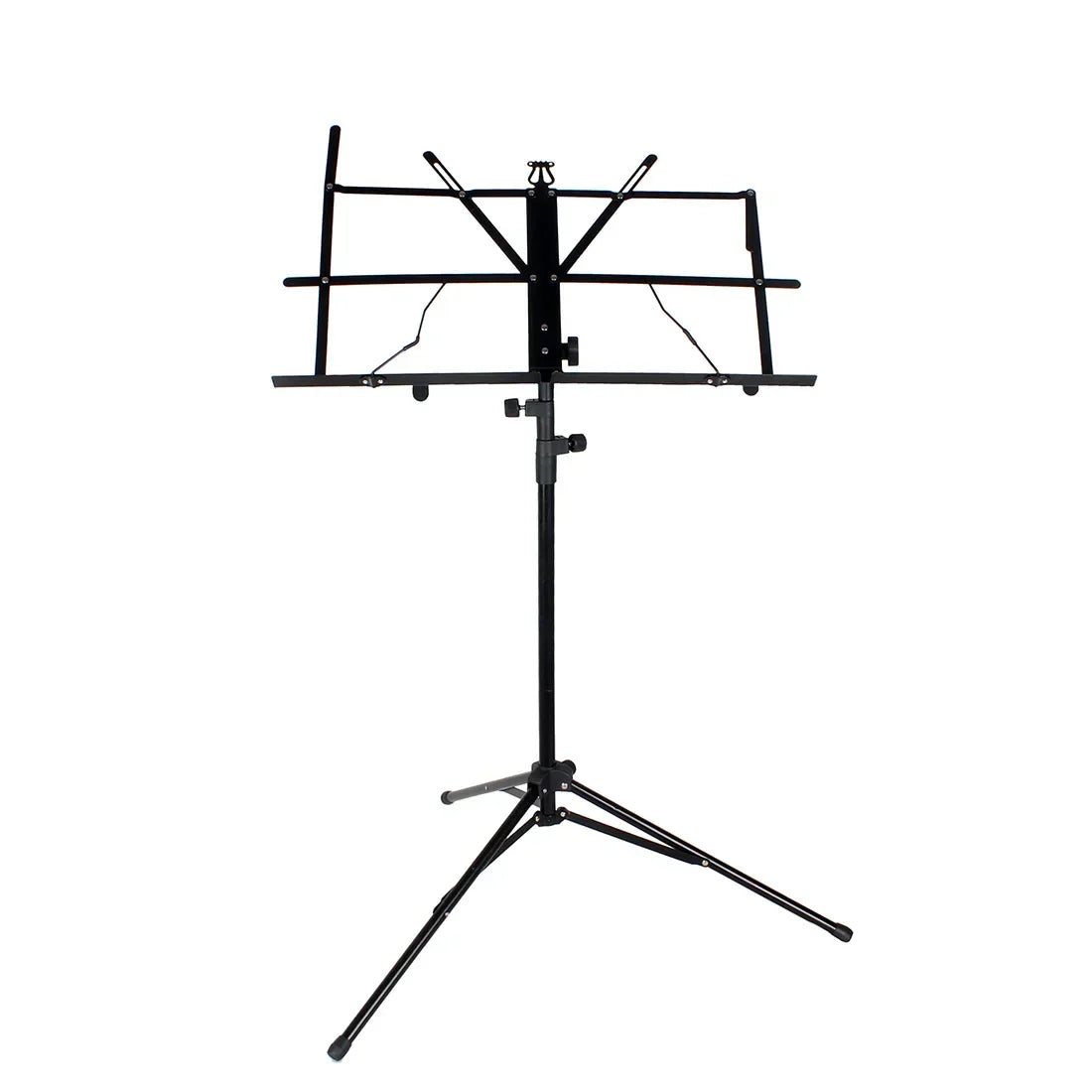 Black metal foldable music sheet stand with adjustable holder musical tripod base and stainless steel construction