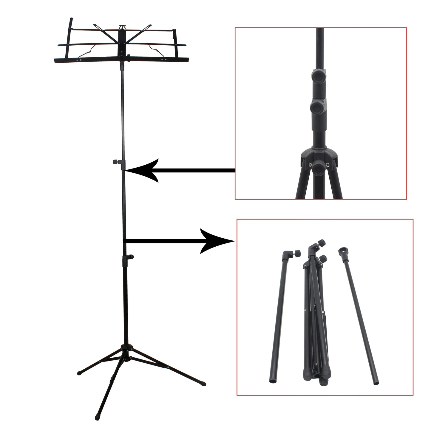 Black metal foldable music sheet tripod stand with adjustable holder stainless steel universal musical accessory