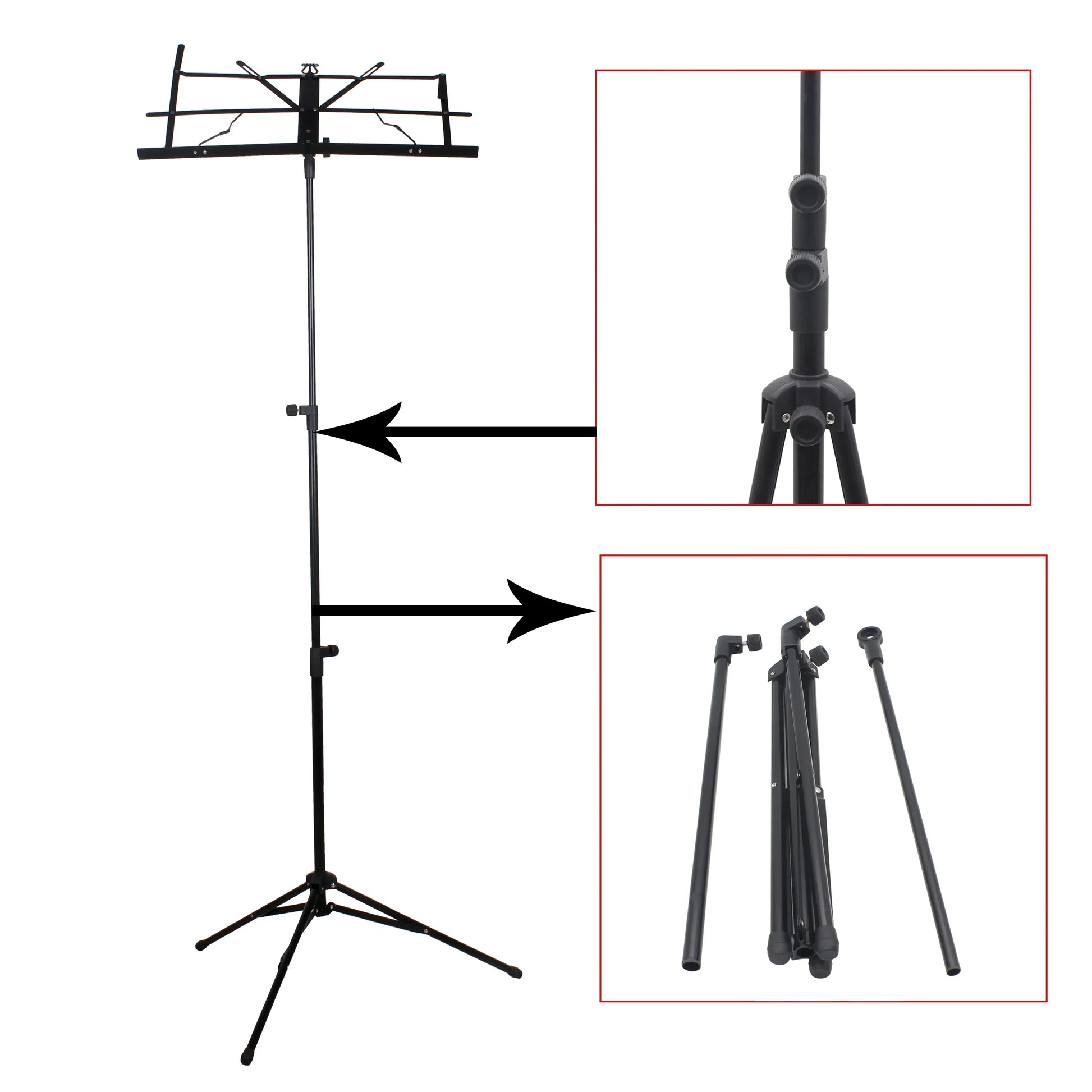 Black metal foldable music sheet tripod stand with adjustable holder stainless steel universal musical accessory