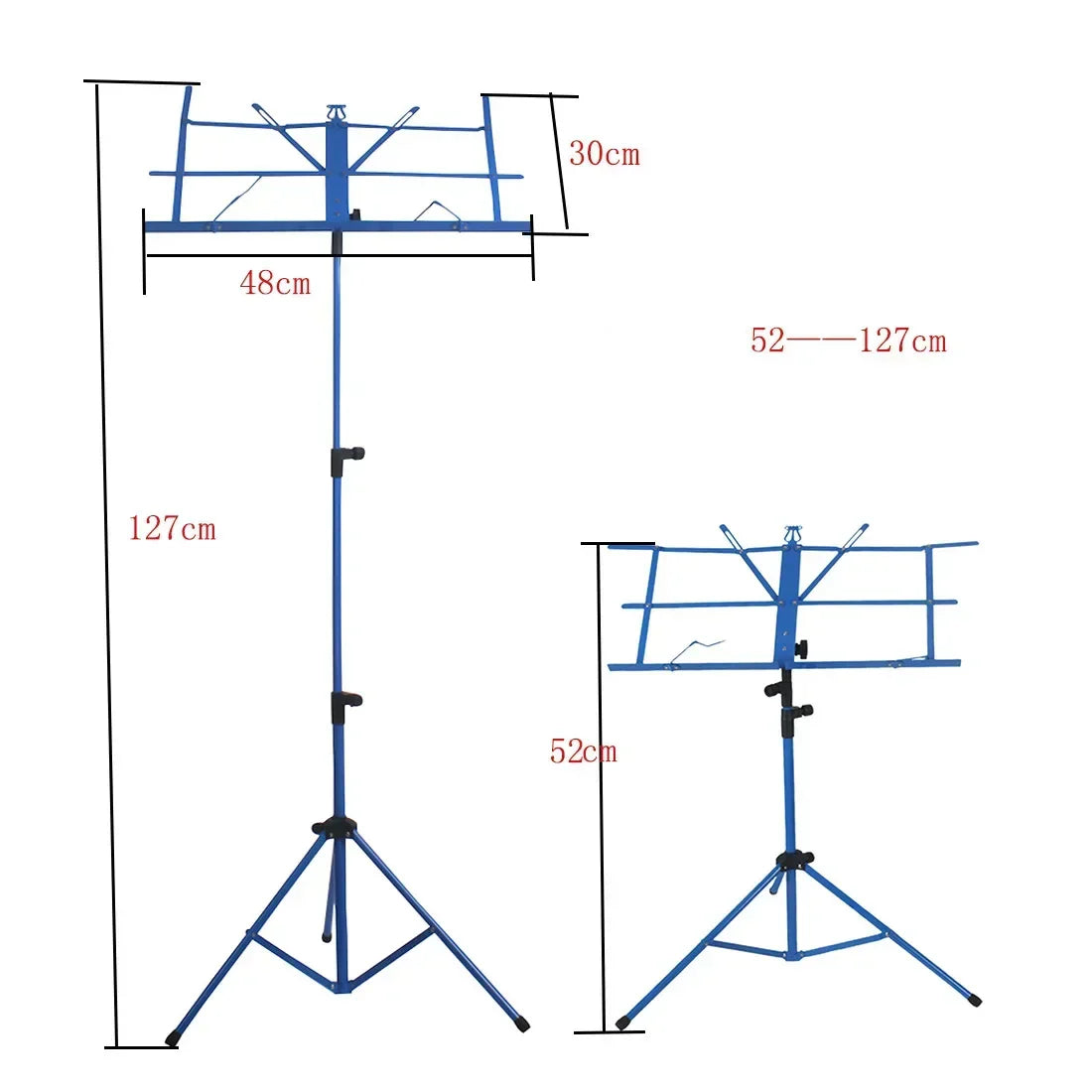 Blue foldable music sheet tripod stand with adjustable holder made of stainless steel for universal musical use