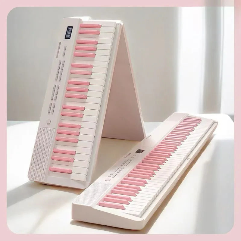 Pink and white foldable musical keyboard with 88 keys on a triangular stand professional midi controller piano music synthesizer