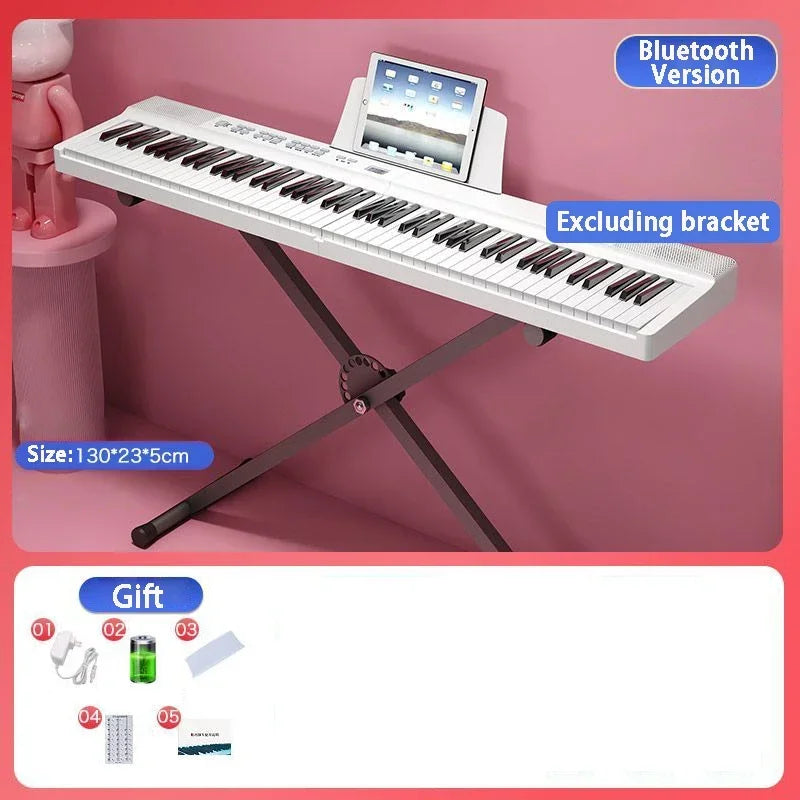 White foldable piano with 88 keys midi bluetooth adult electric organ professional keyboard on a stand