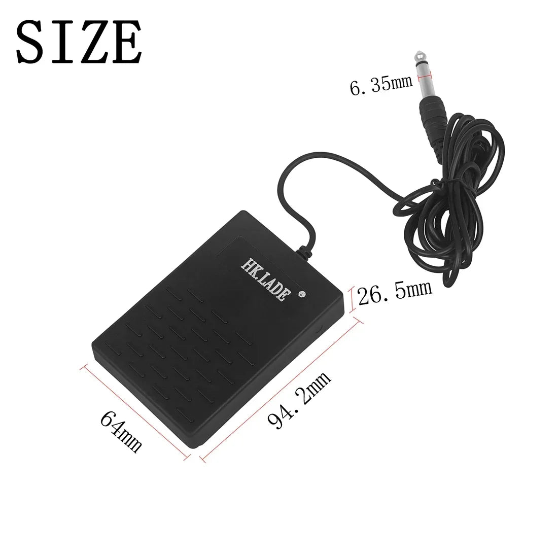 Black foldable single sustain universal pedal with textured surface and coiled 6.35 mm interface for piano keyboard elctronic