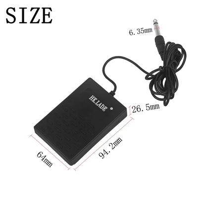 Black foldable single sustain universal pedal with textured surface and coiled 6.35 mm interface for piano keyboard elctronic