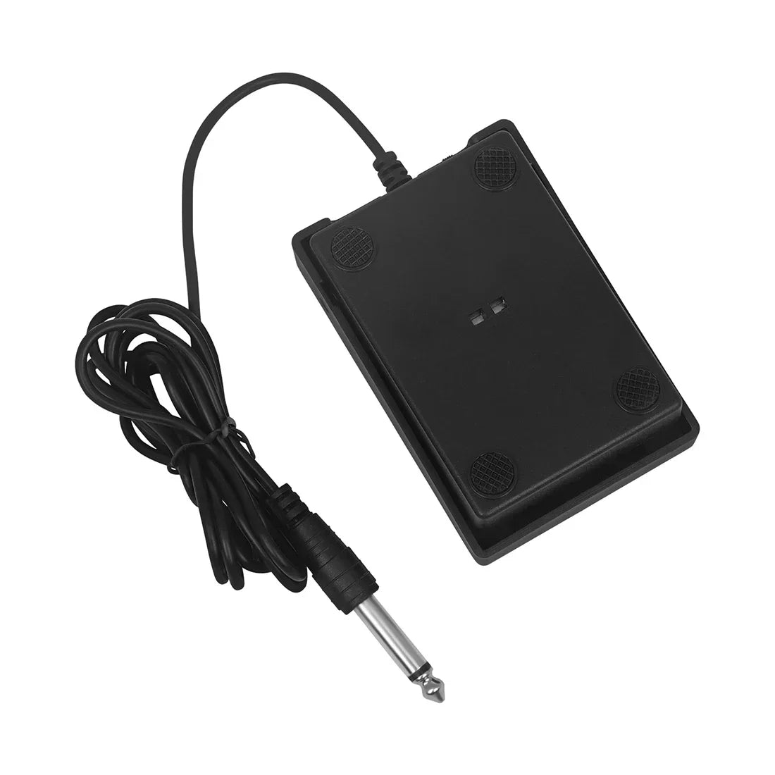 Black plastic foldable single pedal with coiled cable and silver 6.35mm jack for piano keyboard elctronic sustain universal pedal