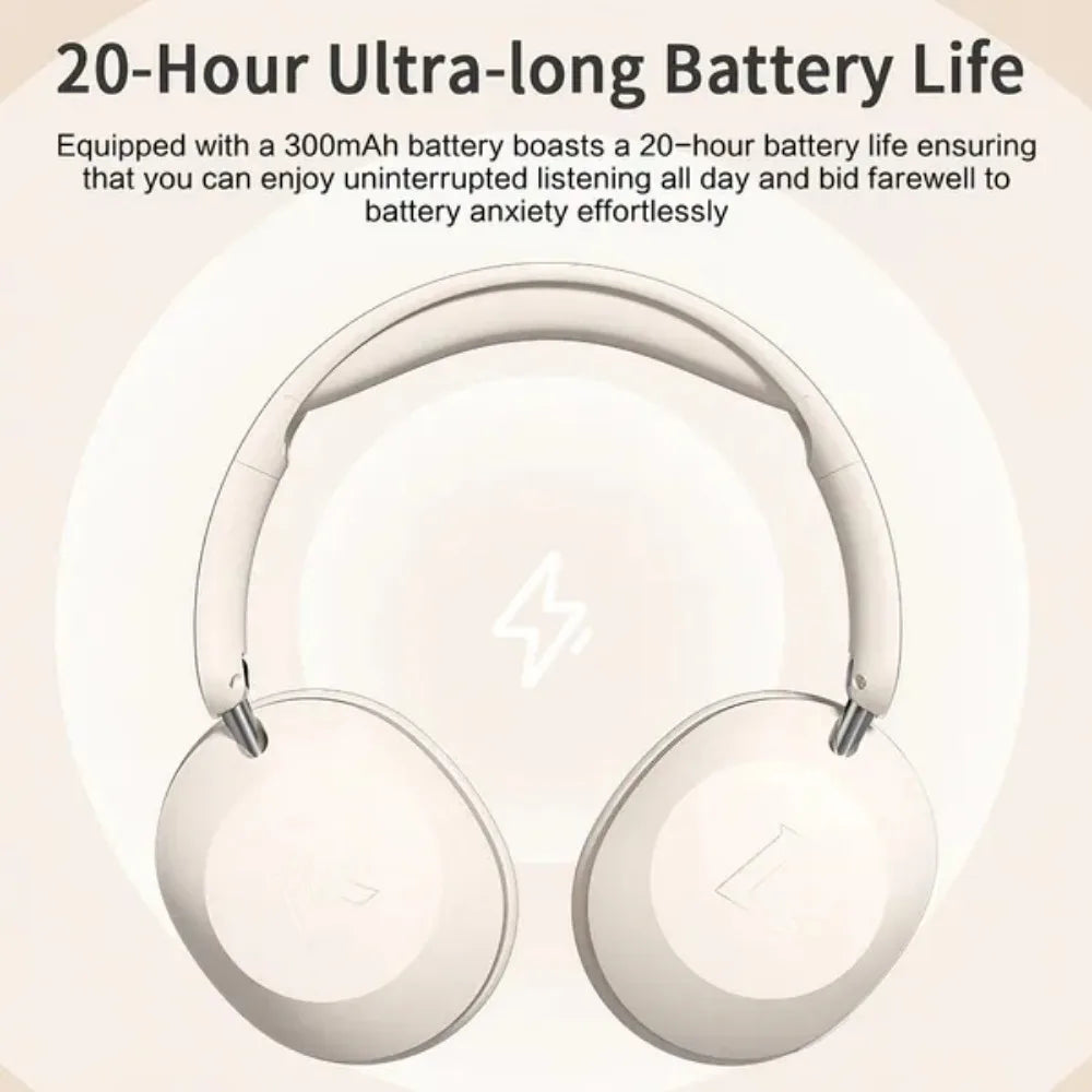 White foldable wireless bluetooth over ear sports headphones with sleek minimalist design and high power stereo sound