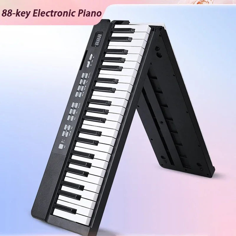 Black folding adult electronic piano with 88 keys and professional midi bluetooth for keyboard portable organ use