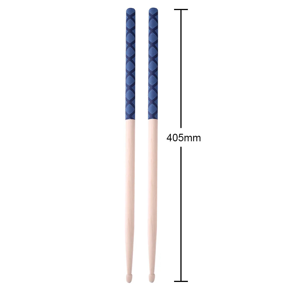 A pair of 405mm light wooden drumsticks with navy blue grip for folding music drums hand roll usb midi drum kit practice