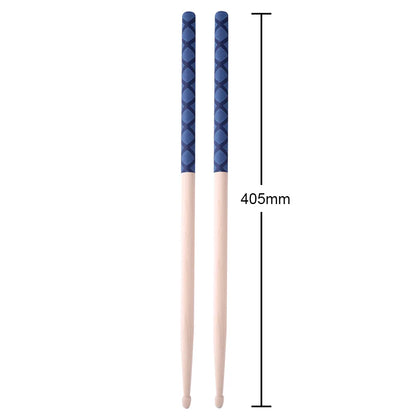 A pair of 405mm light wooden drumsticks with navy blue grip for folding music drums hand roll usb midi drum kit practice