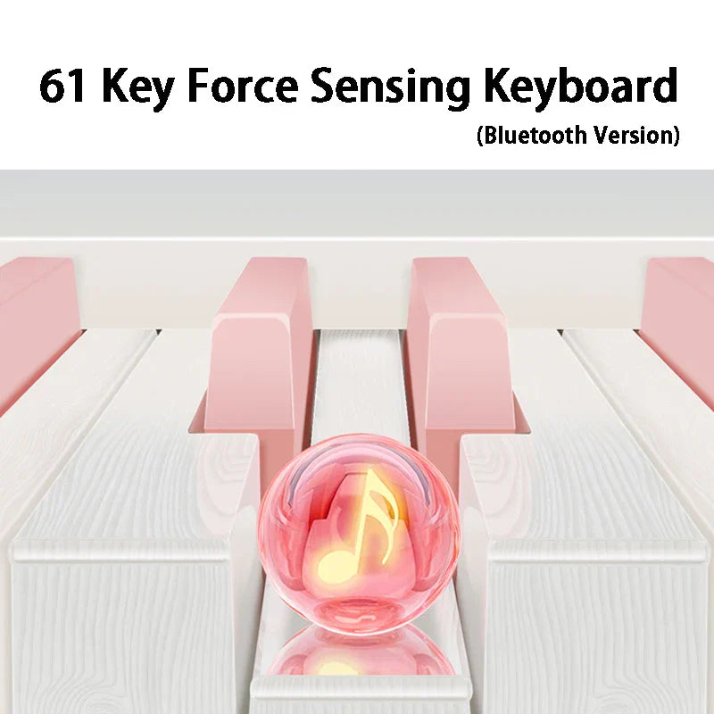 Pink and white 61-key force-sensing folding electronic piano portable with bluetooth for musical pianos professional and keyboard beginners midi