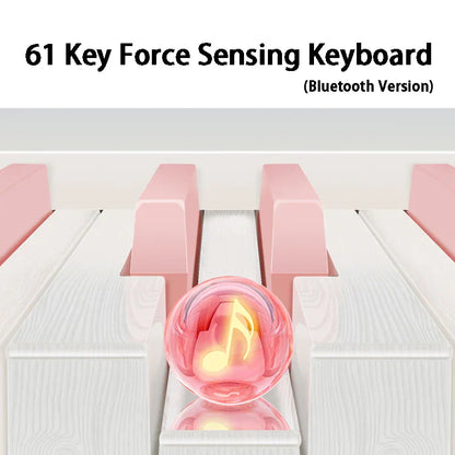 Pink and white 61-key force-sensing folding electronic piano portable with bluetooth for musical pianos professional and keyboard beginners midi