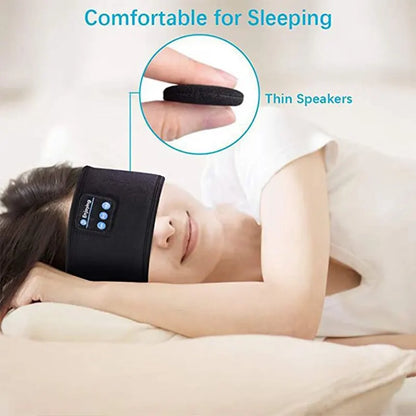 Black fabric fone bluetooth earphones sports sleeping headband with built-in thin speakers and control buttons