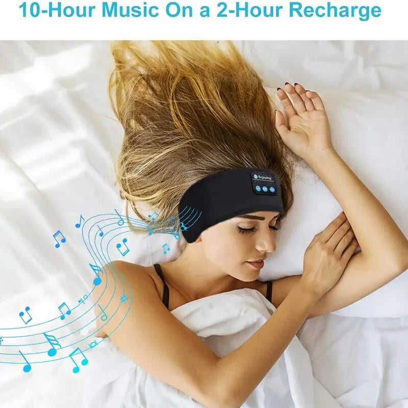 Black fone bluetooth earphones sports sleeping headband with control buttons and small front logo for music eye mask use