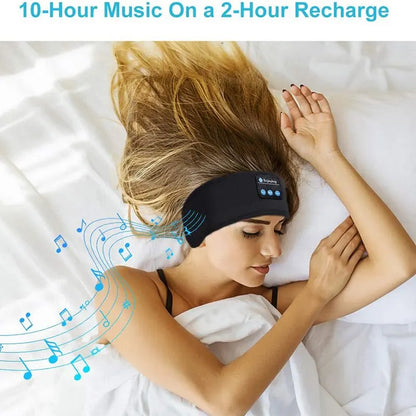 Black fone bluetooth earphones sports sleeping headband with control buttons and small front logo for music eye mask use