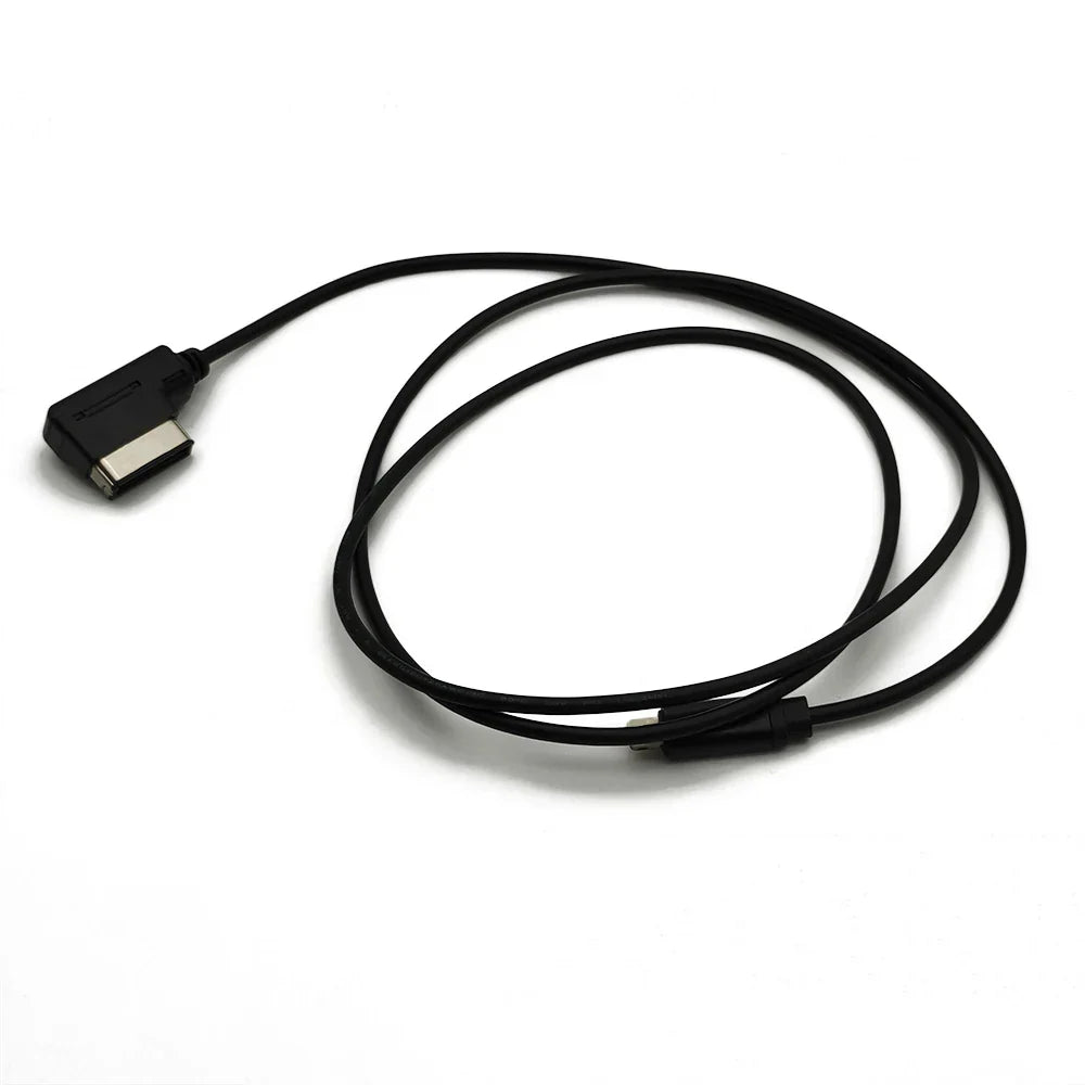 Black coiled mmi mdi interface music adapter ami audio cable with rectangular connector and usb-a plug for audi vw