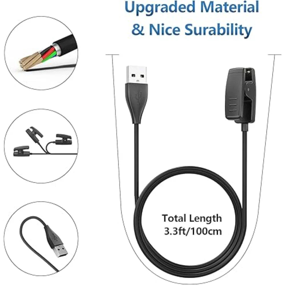 Black usb charger charging clip cable with durable upgraded material for garmin forerunner 735xt approach s20 g10