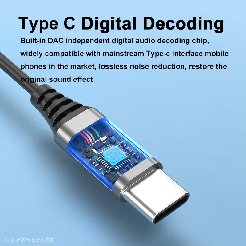 Silver type-c digital audio decoding cable with transparent blue casing for samsung headphones hifi 9d surround sound usb use