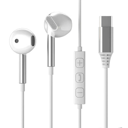 White in-ear samsung headphones hifi with silver stems and surround sound usb-c wired earbuds for galaxy and iphone