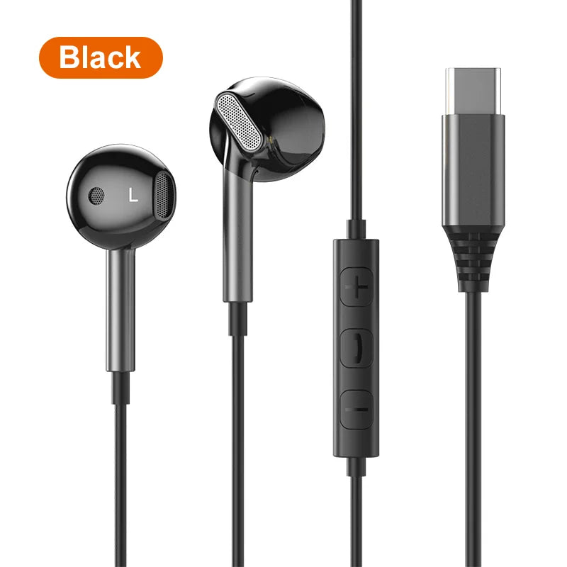Black samsung headphones hifi in-ear earbuds with hifi 9d surround sound usb type c cable and volume control buttons