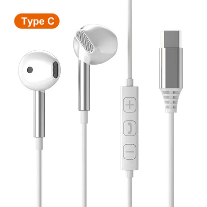 White samsung headphones hifi 9d surround sound usb type c wired earbuds with silver stems and inline controls