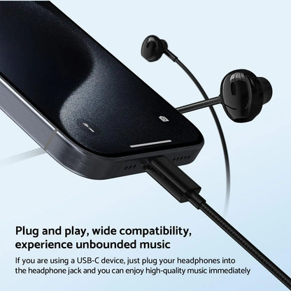 Black wired earphones with glossy finish and wire control wired design for galaxy s24 s23 s22 ultra seamless plug and play