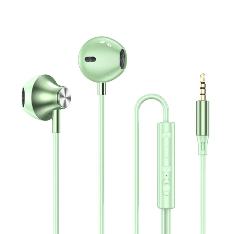 Mint green in-ear control wired earplugs with metallic accents and inline control for galaxy s24 and s22 ultra