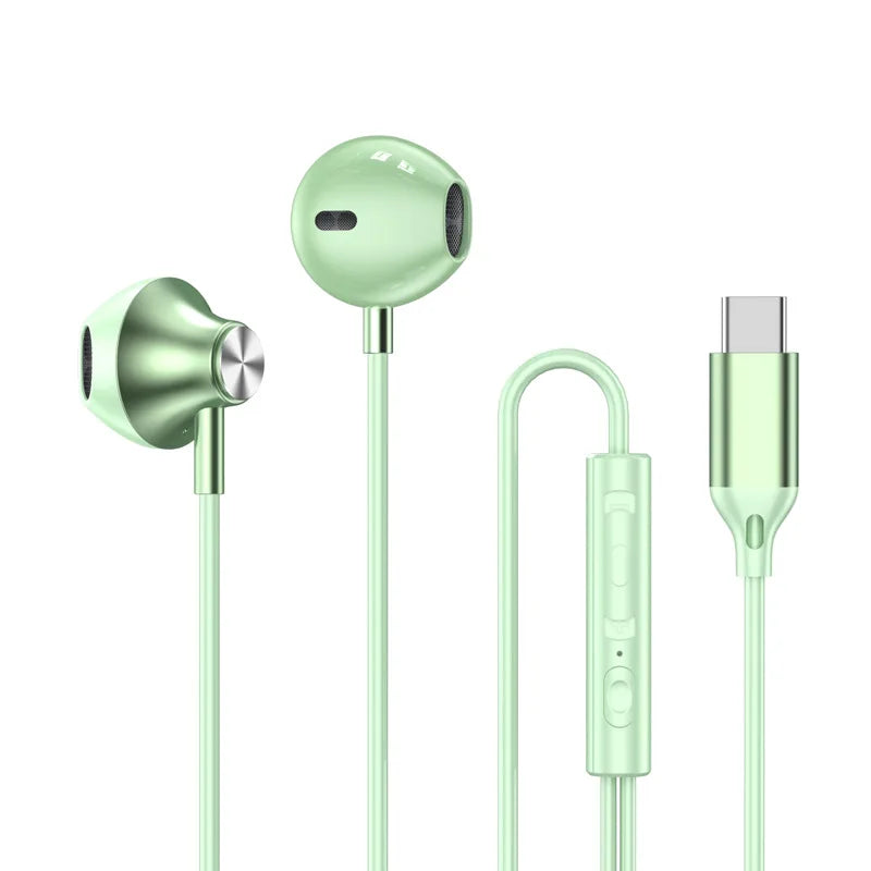 Mint green metallic for samsung control wired earplugs with usb type c cable for galaxy s24 s23 s22 ultra