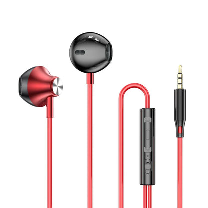 Red and black in-ear headphones with metallic accent and wire control wired for galaxy s24 s23 s22 ultra use