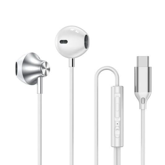 White and silver sleek control wired earplugs with usb-c connector for galaxy s24 s23 s22 ultra headphones