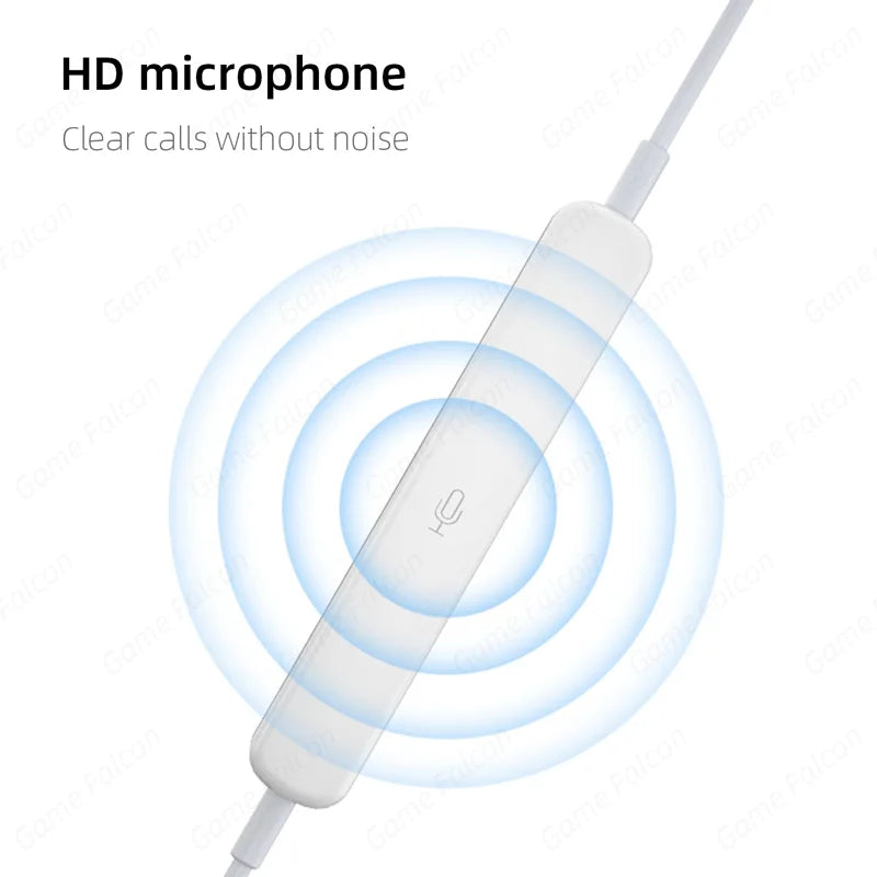 White hd mic wired headset with sleek minimalist design for galaxy s24 and 3.5mm earphone use quality sound