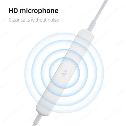 White hd mic wired headset with sleek minimalist design for galaxy s24 and 3.5mm earphone use quality sound