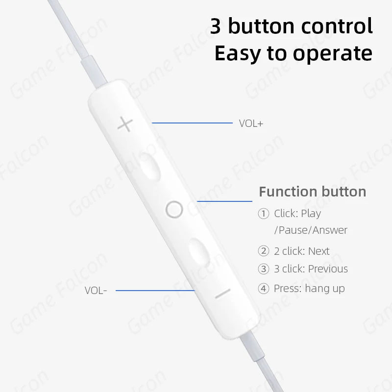 White plastic inline controller for mic wired headset with volume and play pause button for galaxy s24 3.5mm earphone
