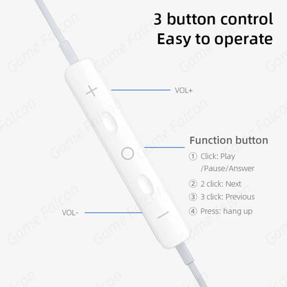 White plastic inline controller for mic wired headset with volume and play pause button for galaxy s24 3.5mm earphone