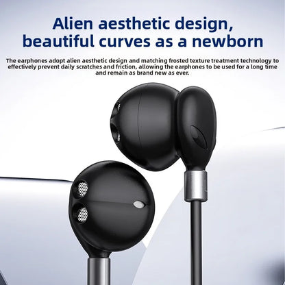 Black wired headphones hifi 9d surround with frosted alien-inspired design for galaxy s25 and galaxy earbuds