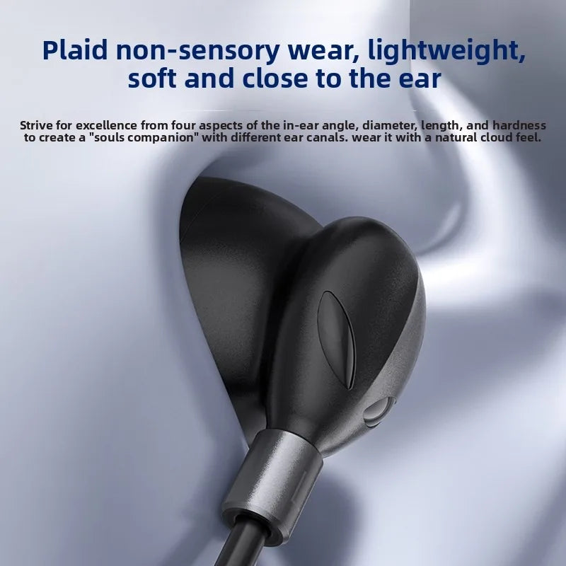 Black wired headphones hifi earbuds with matte finish and metallic stem for galaxy s25 hifi 9d surround sound