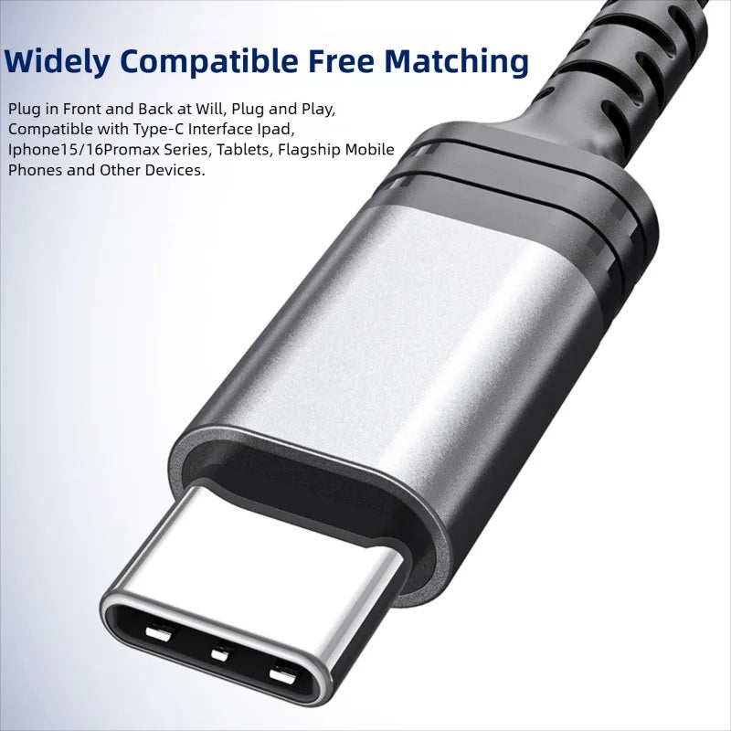Silver and black type-c usb cable with metallic finish for galaxy s25 wired headphones hifi 9d surround sound earbuds