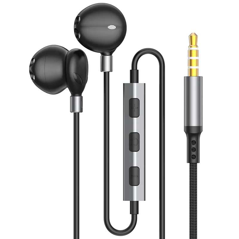 Black wired headphones hifi with silver control module and gold-plated jack for galaxy s25 hifi 9d surround sound use