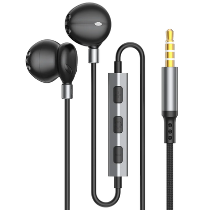 Black wired headphones hifi with silver control module and gold-plated jack for galaxy s25 hifi 9d surround sound use