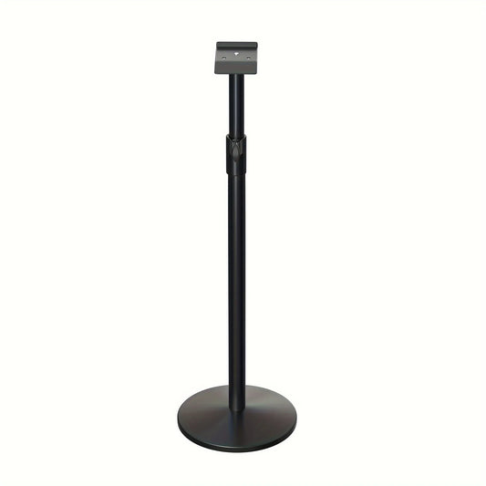 Black metal wireless speaker stand for sonos era 300 with adjustable height and cable storage management base