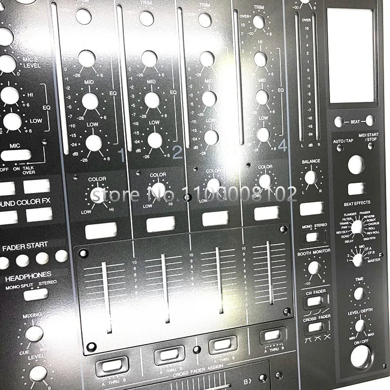 Black metal Pioneer DJM800 faceplate dnb1144 fader panel with silver knobs and labeled controls dah2427 dah2426 brand new
