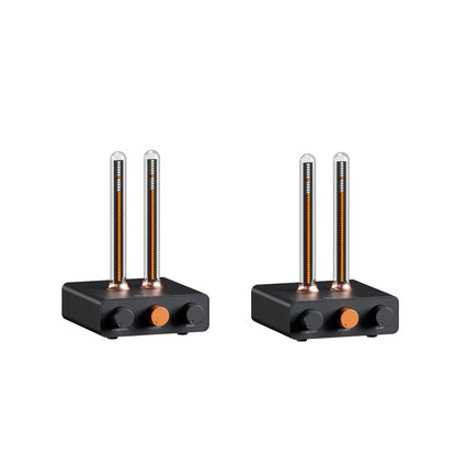 Black fosi audio ah-01a audio processors with copper accents and vertical led tubes rhythm ambient monitor light bar
