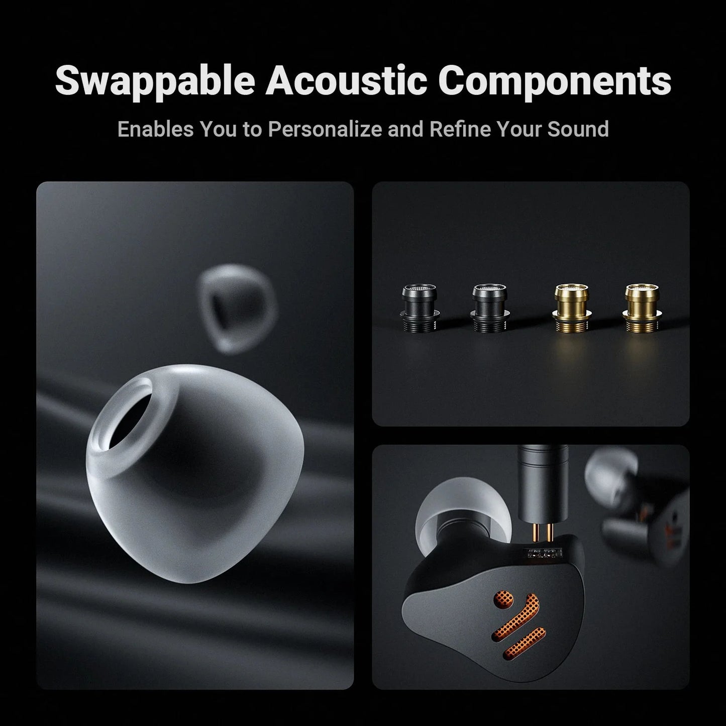 Black fosi audio im4 in-ear monitor with orange mesh, matte finish, swappable acoustic parts for music monitoring gaming with dynamic drivers iem