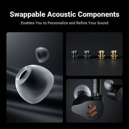 Black fosi audio im4 in-ear monitor with orange mesh, matte finish, swappable acoustic parts for music monitoring gaming with dynamic drivers iem