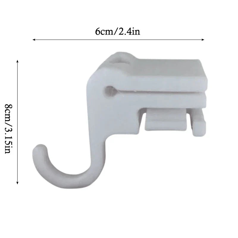 White plastic folding bow hook with clip mechanism for bow holder organizer for violin and cello players