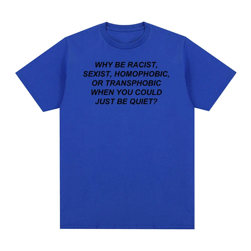 Royal blue cotton short-sleeved frank rapper hip hop t-shirt for men and women with black chest text print
