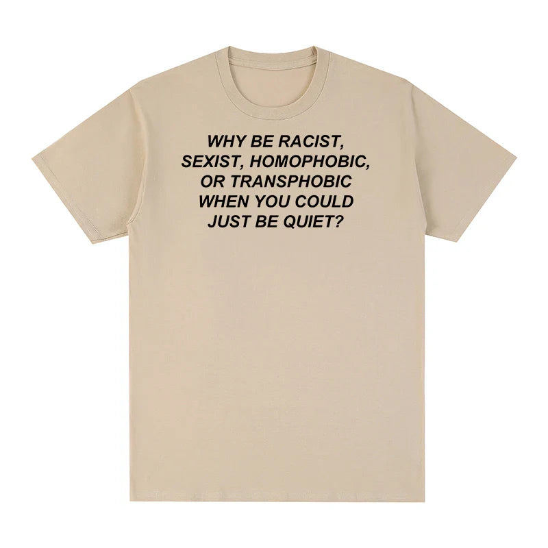 Beige cotton short-sleeved frank rapper hip hop t-shirt for men and women with black chest text print