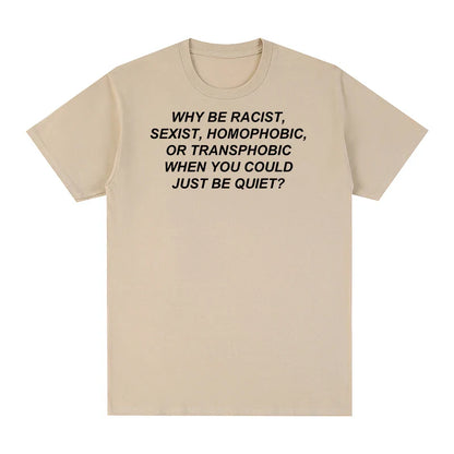 Beige cotton short-sleeved frank rapper hip hop t-shirt for men and women with black chest text print
