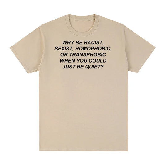 Beige cotton short-sleeved frank rapper hip hop t-shirt for men and women with black chest text print