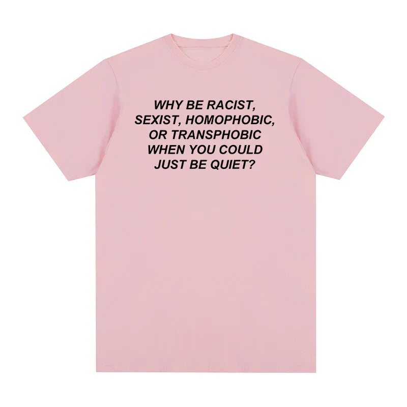 A soft pink frank rapper hip hop tee tshirt womens top with black text made of blond cotton men fabric