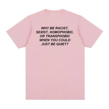 A soft pink short-sleeved cotton t shirt with bold black text designed as a frank rapper hip hop men and women tee